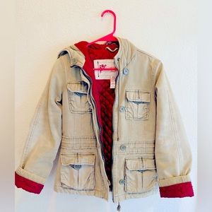 Abercrombie & Fitch Jacket size S small beige hooded with  lining red